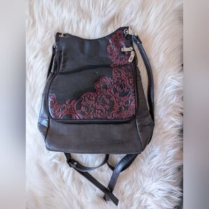 Espe Vegan Leather Red And Brown Paisley Floral Backpack
